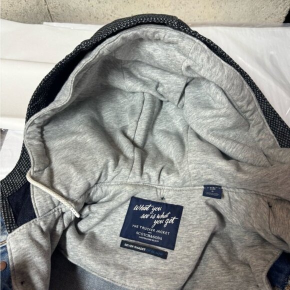 Mens Scotch And Soda Denim Trucker Jacket With Hoodie - Picture 8 of 8